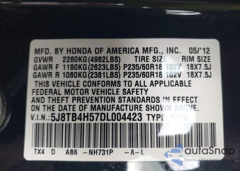 2013 Acura Rdx from USA, damaged, VIN 5J8TB4H57DL004423